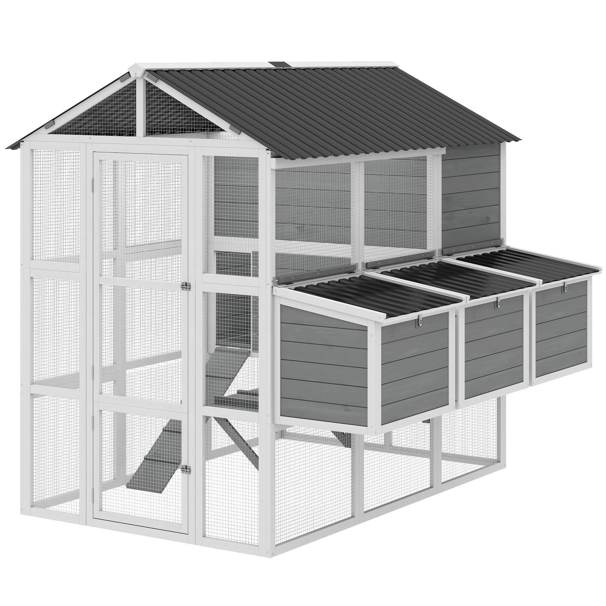 77" Large Chicken Coop for 6-8 Chickens, Outdoor Wooden Hen House Poultry Cage with Run, Nesting Boxes, Waterproof Roof