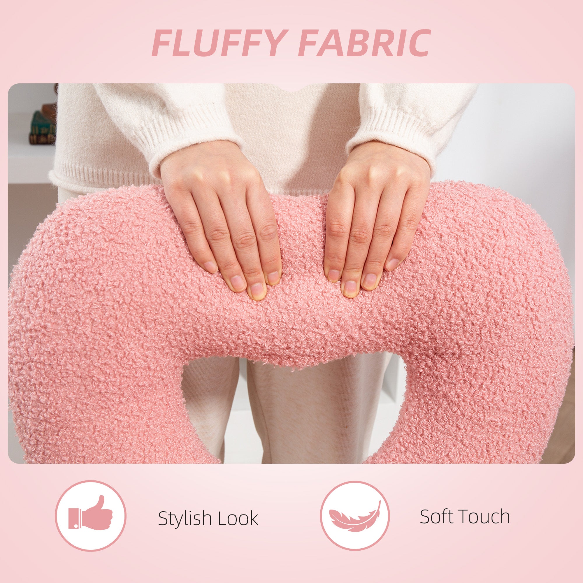 Armless Computer Desk Chair, Office Task Chair, Teddy Fleece Heart Makeup Vanity Chair with Swivel Wheels, Pink