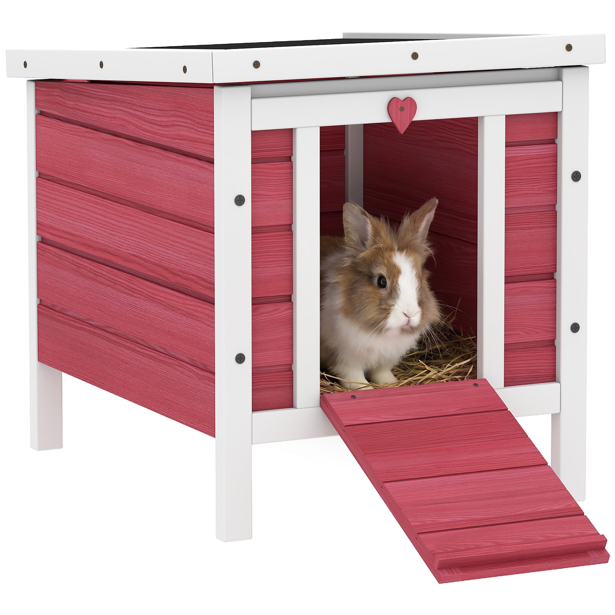 Small Wooden Rabbit Hutch Bunny Cage Guinea Pig Cage Duck House Dog House with Openable & Waterproof Roof, for Rabbits, Chickens, Ducks, Red