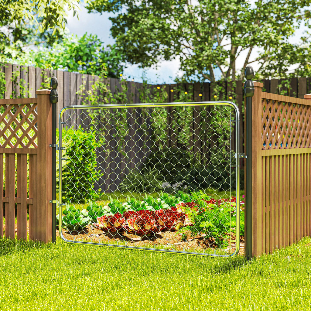 Garden Gate Chain Link Fence Gate, Galvanized Steel Garden Door for Yard Entrance Way, 47.2 x 70.9 in., Silver
