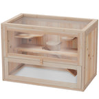 2-Level Hamster Cage Mice and Rat House, Small Animal Habitat for Guinea Pigs, Chinchillas with Openable Top, Front Door, Shelf and Ladder, Natural