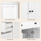 Modern Sideboard, Buffet Cabinet with Storage Drawers, Adjustable Shelves for Living Room, Dining Room, Entryway, White