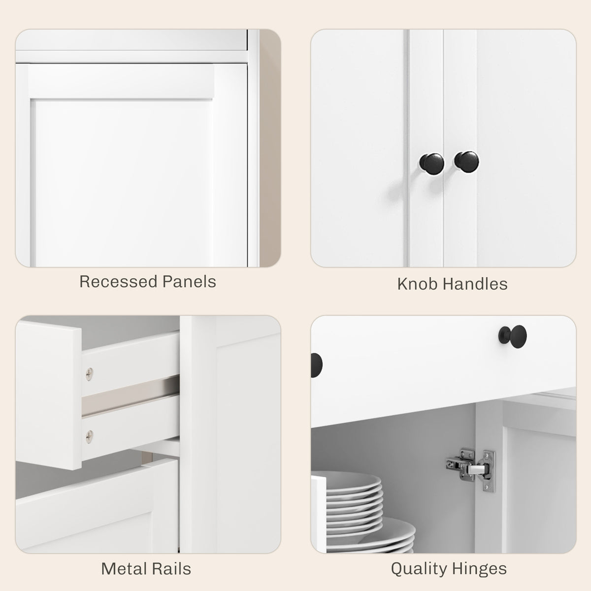 Modern Sideboard, Buffet Cabinet with Storage Drawers, Adjustable Shelves for Living Room, Dining Room, Entryway, White
