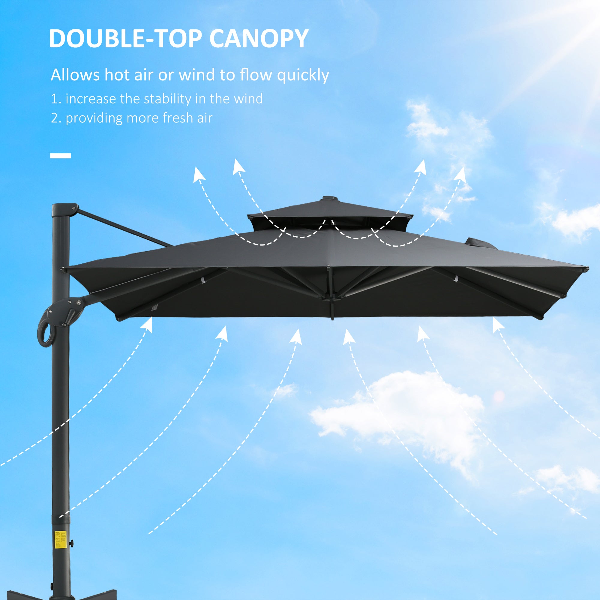10ft Offset Patio Umbrella, Hanging Cantilever Umbrella, Square Shape, Aluminum Cross Base, Tilt, 360-Degree Rotation, Gray