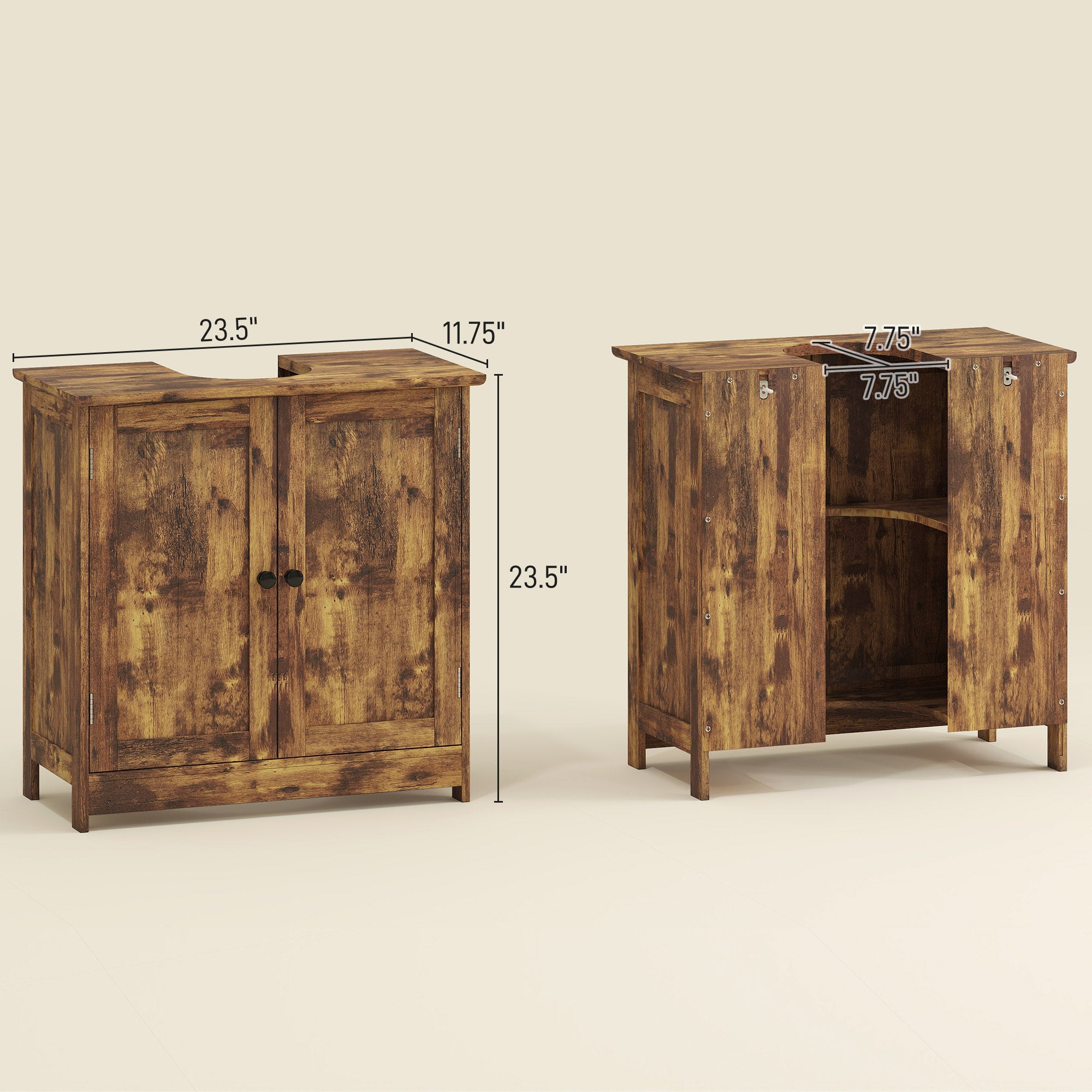 Bathroom Vanity Cabinet, Under Sink Bathroom Cabinet with 2 Doors and Adjustable Shelf, Rustic Brown