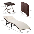 Patio Chaise Set, Set Of 2 Folding Pool Lounge Chairs with Side Table, Outdoor PE Rattan Wicker, Cushion, Pillow for Beach, Beige