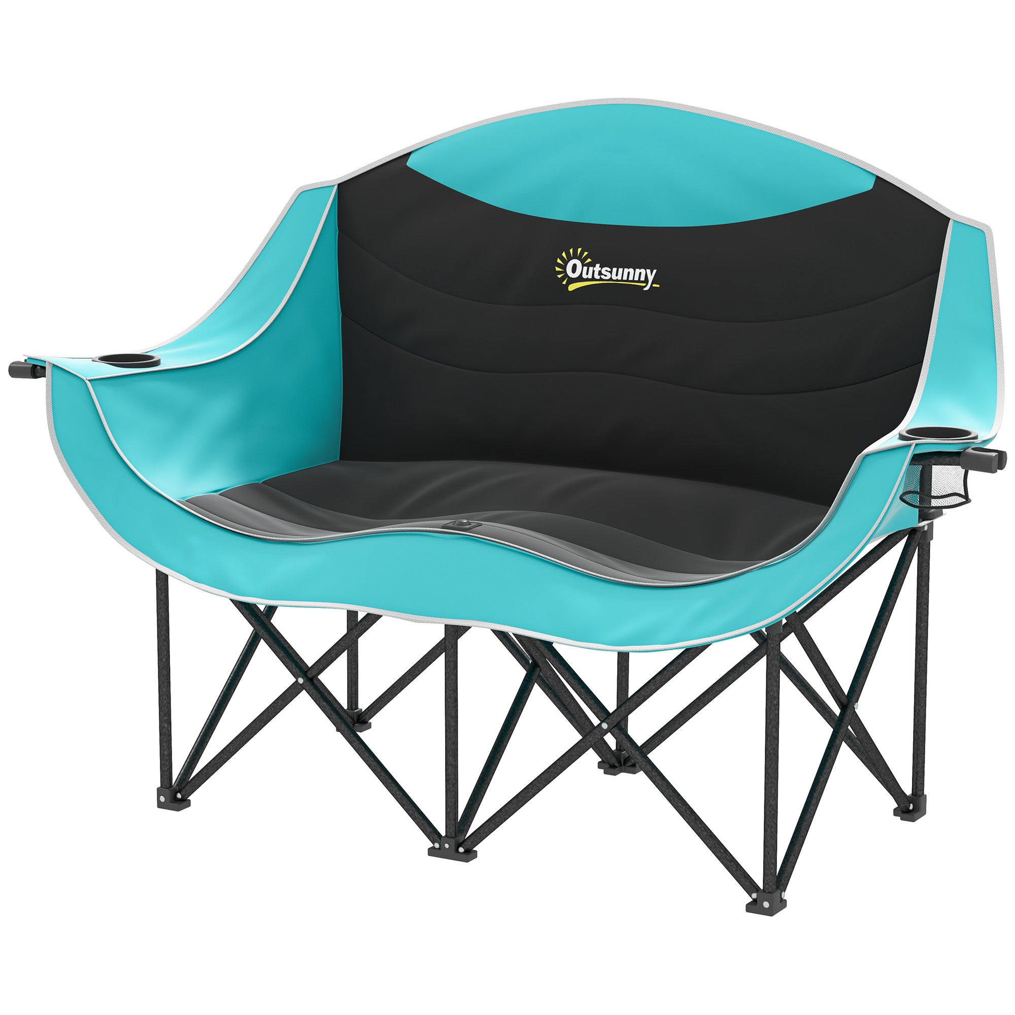 Padded Folding Camp Chair for Adults, Double Camping Chair with Armrests, Cup Holders, Carry Bag for Outdoor, Green