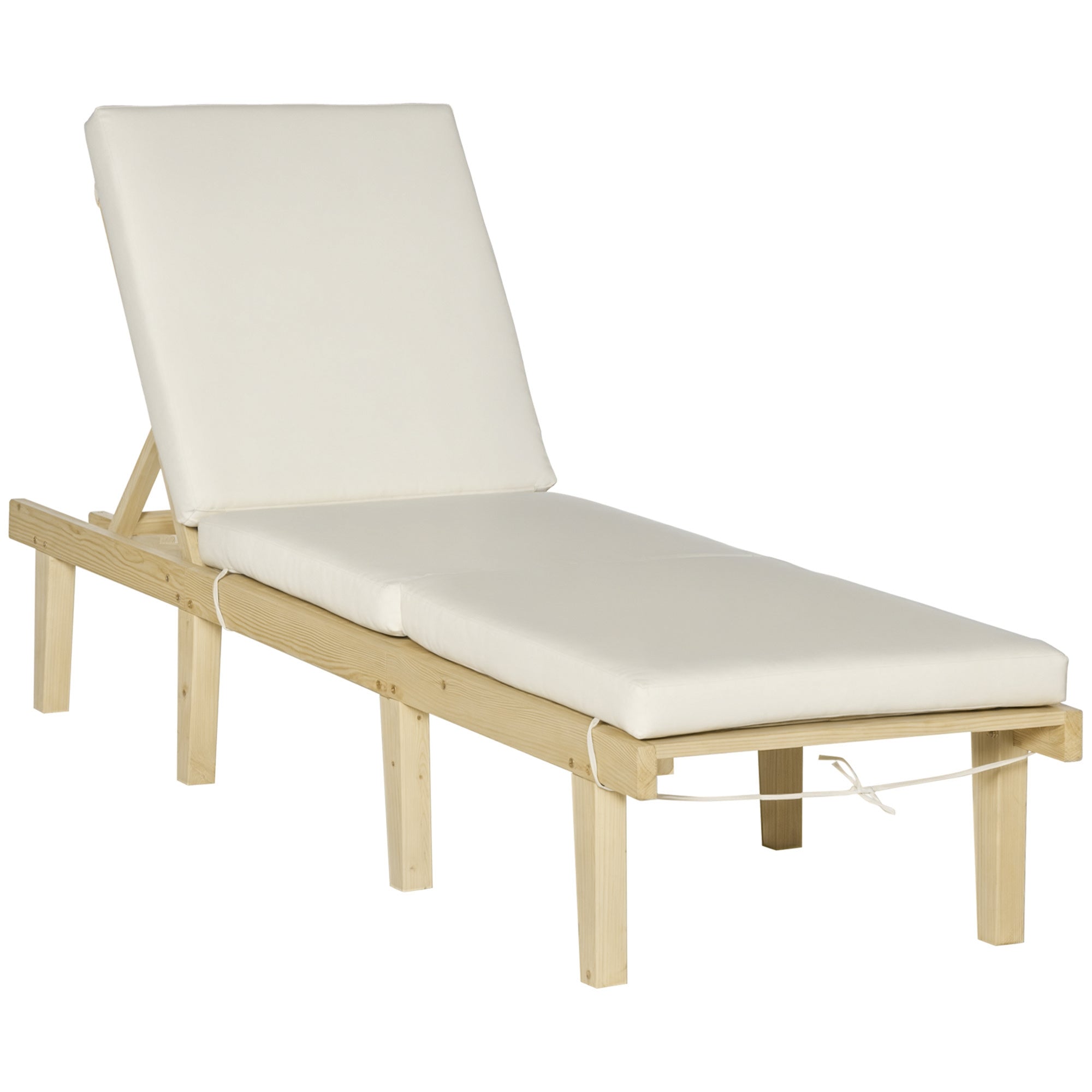 Chaise Lounge Chair Patio Recliner with 4-Position Adjustable Backrest & Cushion, Natural
