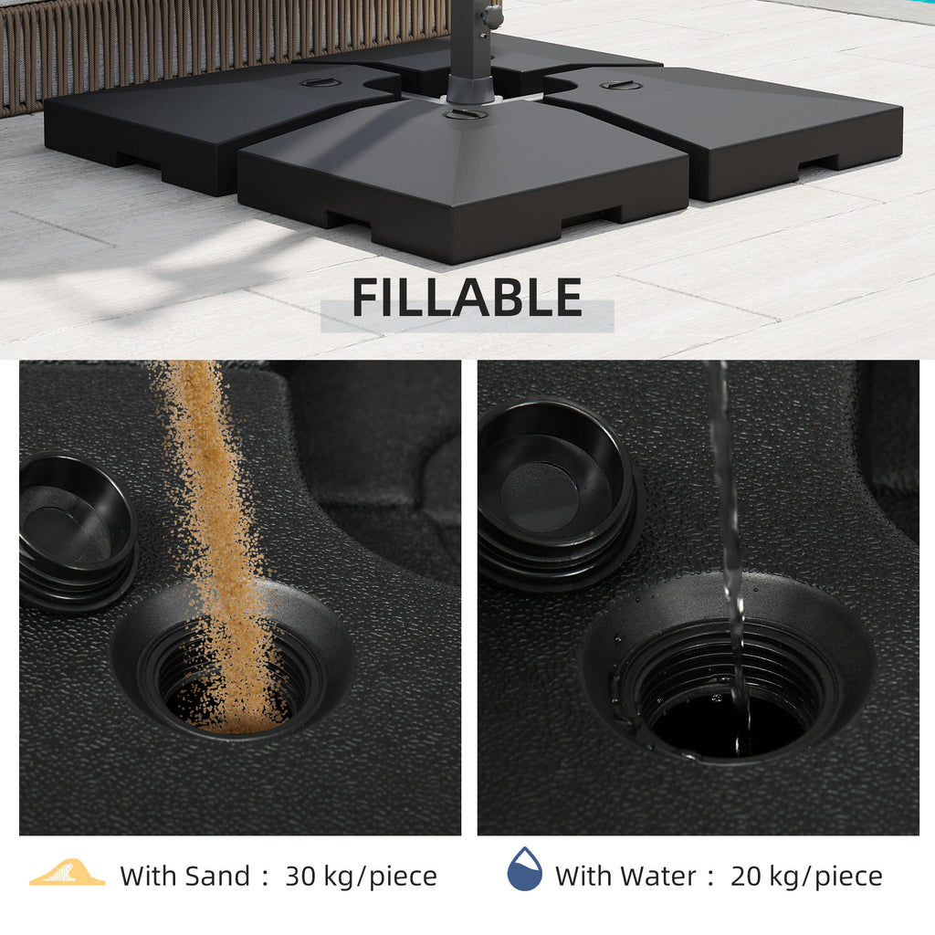 4 Pieces Cantilever Patio Umbrella Base, Outdoor Offset Umbrella Weights, 176 lbs Capacity Water or 264 lbs Capacity Sand Plates Set, Black