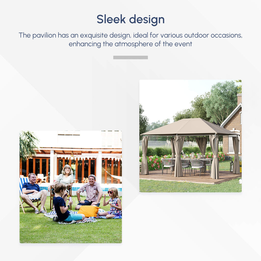 10' x 13' Outdoor Patio Gazebo Canopy Shelter with 6 Removable Sidewalls, & Steel Frame for Garden, Lawn, Backyard and Deck, Khaki