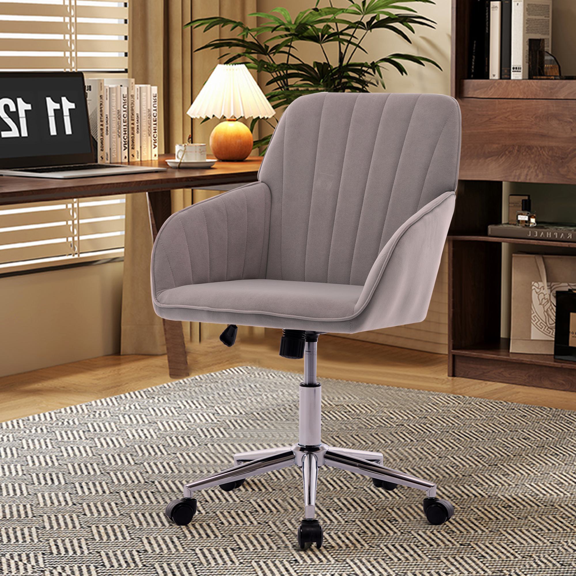 Adjustable Swivel Chair with Memory Foam Cushion and Lumbar Support, Ergonomic Office Chair with Silver Base, 25" L x 23" W x 38" H, Gray