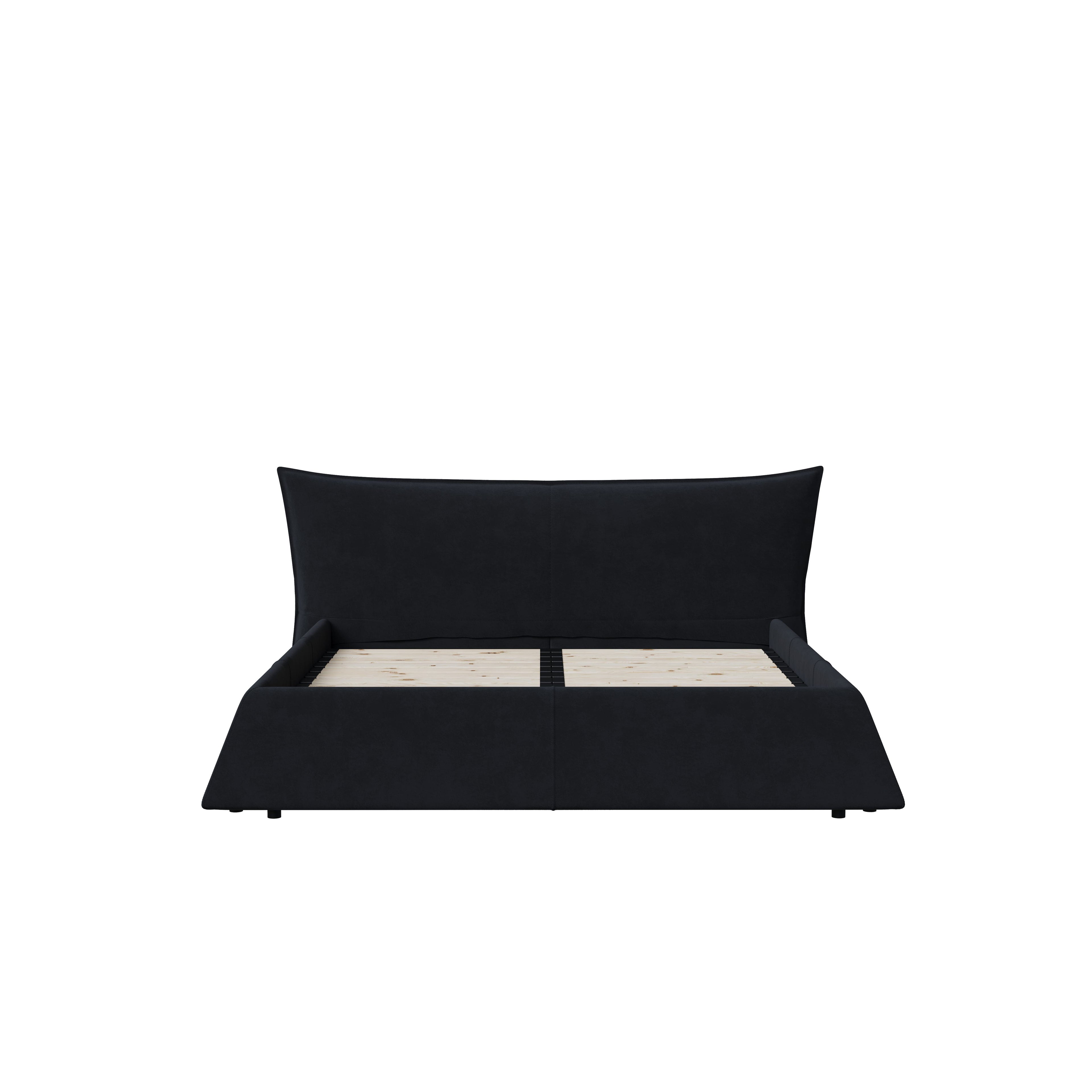 King Size Upholstered Platform Bed with Velvet Headboard, Metal & Solid Wood Frame, 97.5" L x 93" W x 42" H, Black