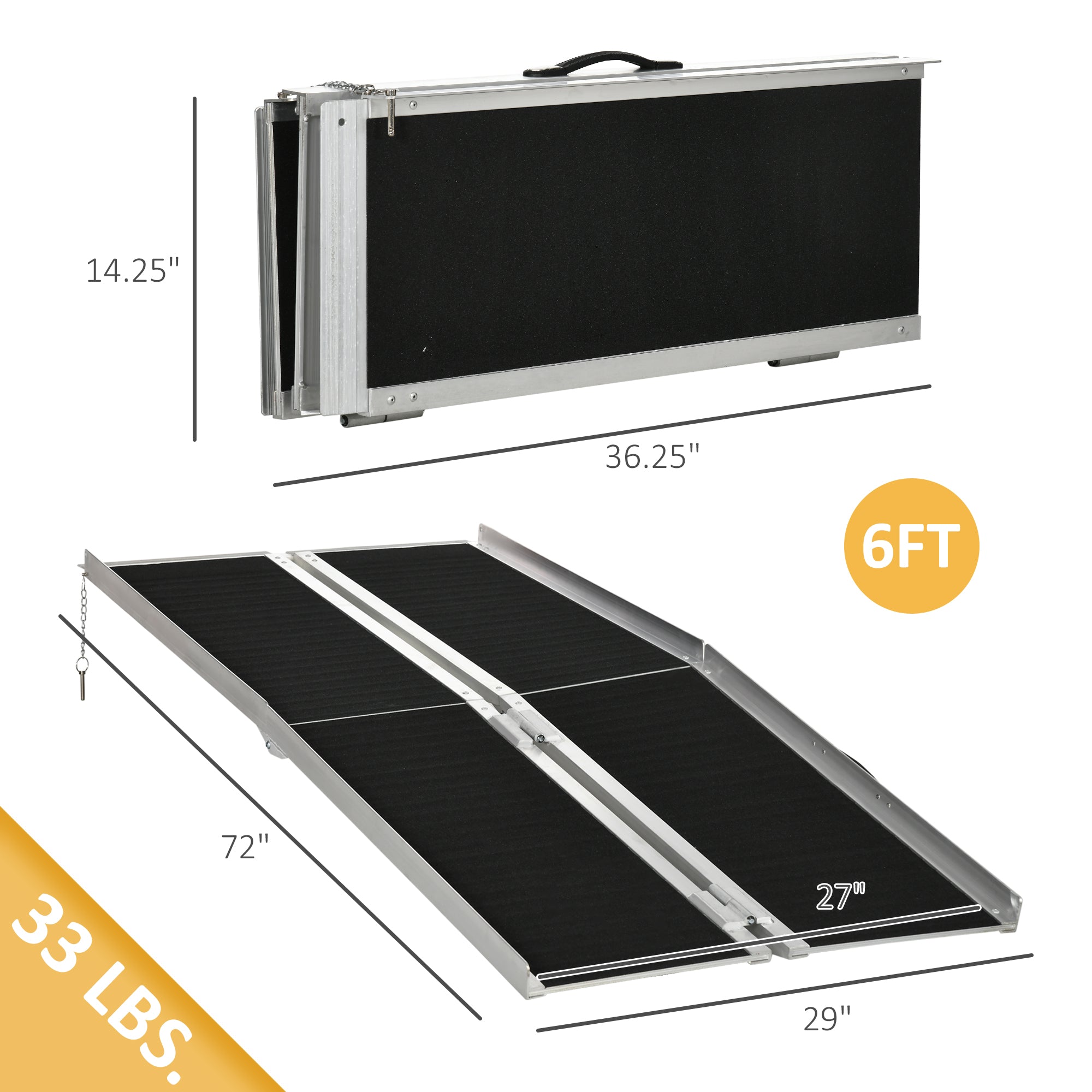 6' Skidproof Portable Wheelchair Ramp for Home, Steps, Doorways, Carpeted Foldable Handicap Ramp, Threshold Ramp