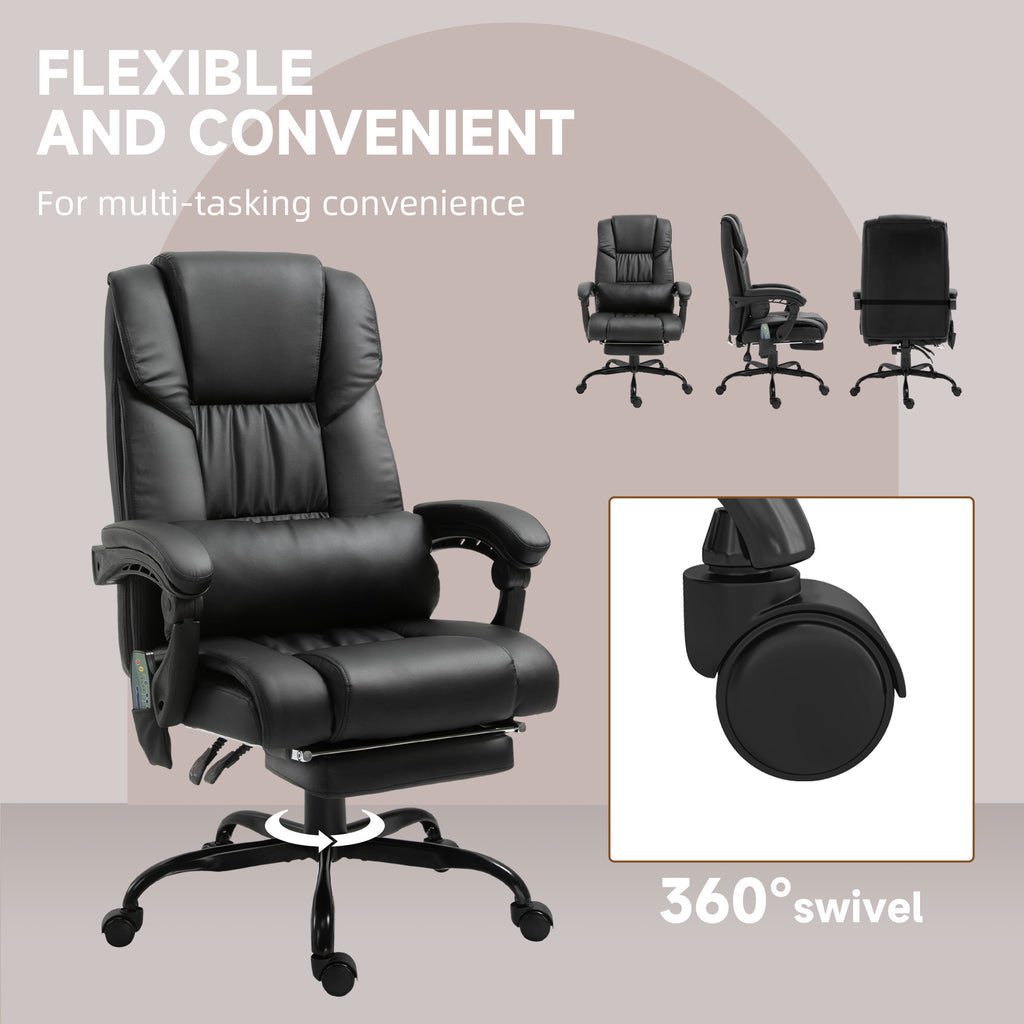 Massage Office Chair with 6 Vibrating Points, High Back Reclining Office Chair with Footrest and Remote, Black