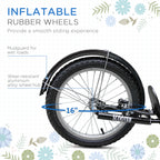 Youth Scooter, Kick Scooter with Adjustable Handlebars, Double Brakes, 16" Inflatable Rubber Tires, Basket, Cupholder, Blue