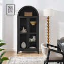 Arched Top Storage Cabinet with LED Light Strip, Adjustable Glass Shelves, Modern Bookcase for Living Room, 30" L x 15.5" W x 67" H, Black