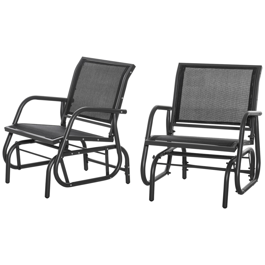 2-Piece Outdoor Glider Swing, Rocking Chair Set with Breathable Mesh Fabric, Sturdy Durable Frame, Curved Armrests, Supports Up to 264 lbs., for Backyard, Garden, Porch, Black