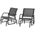 2-Piece Outdoor Glider Swing, Rocking Chair Set with Breathable Mesh Fabric, Sturdy Durable Frame, Curved Armrests, Supports Up to 264 lbs., for Backyard, Garden, Porch, Black