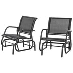 2-Piece Outdoor Glider Swing, Rocking Chair Set with Breathable Mesh Fabric, Sturdy Durable Frame, Curved Armrests, Supports Up to 264 lbs., for Backyard, Garden, Porch, Black