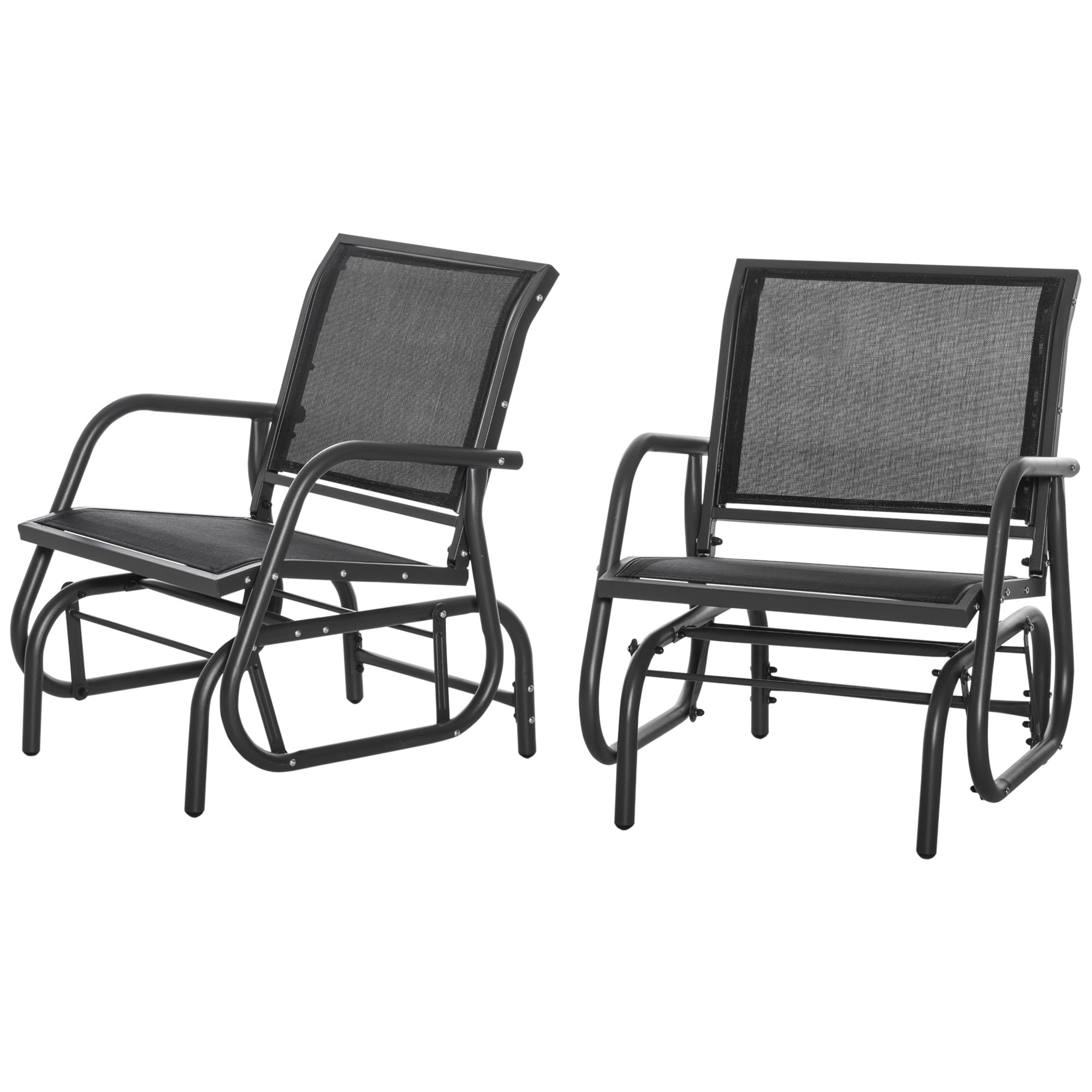 2-Piece Outdoor Glider Swing, Rocking Chair Set with Breathable Mesh Fabric, Sturdy Durable Frame, Curved Armrests, Supports Up to 264 lbs., for Backyard, Garden, Porch, Black