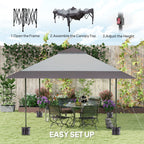 13' x 13' Pop Up Canopy Tent, UPF50+ Tents for Parties, Height Adjustable, with Wheeled Carry Bag and 4 Sand Bags, Gray