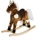 Kids Metal Plush Ride-On Rocking Horse Chair Toy With Nursery Rhyme Music - Dark Brown