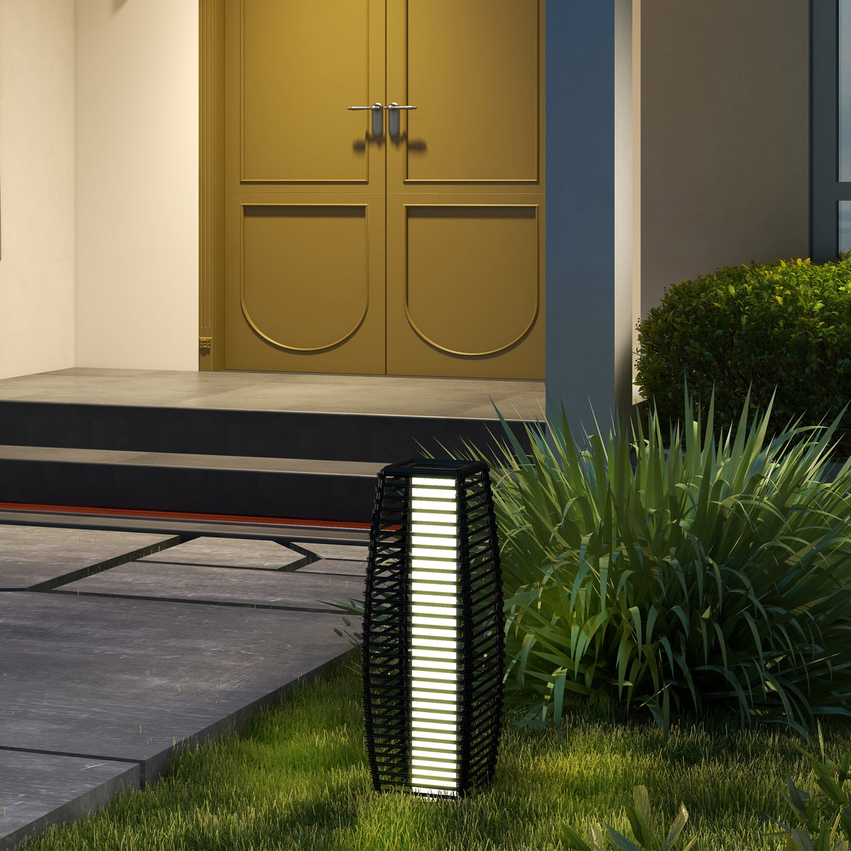 Solar Floor Lamp, Outdoor Rattan Garden Lantern Pathway Light & Decorative Driveway Lighting, Black