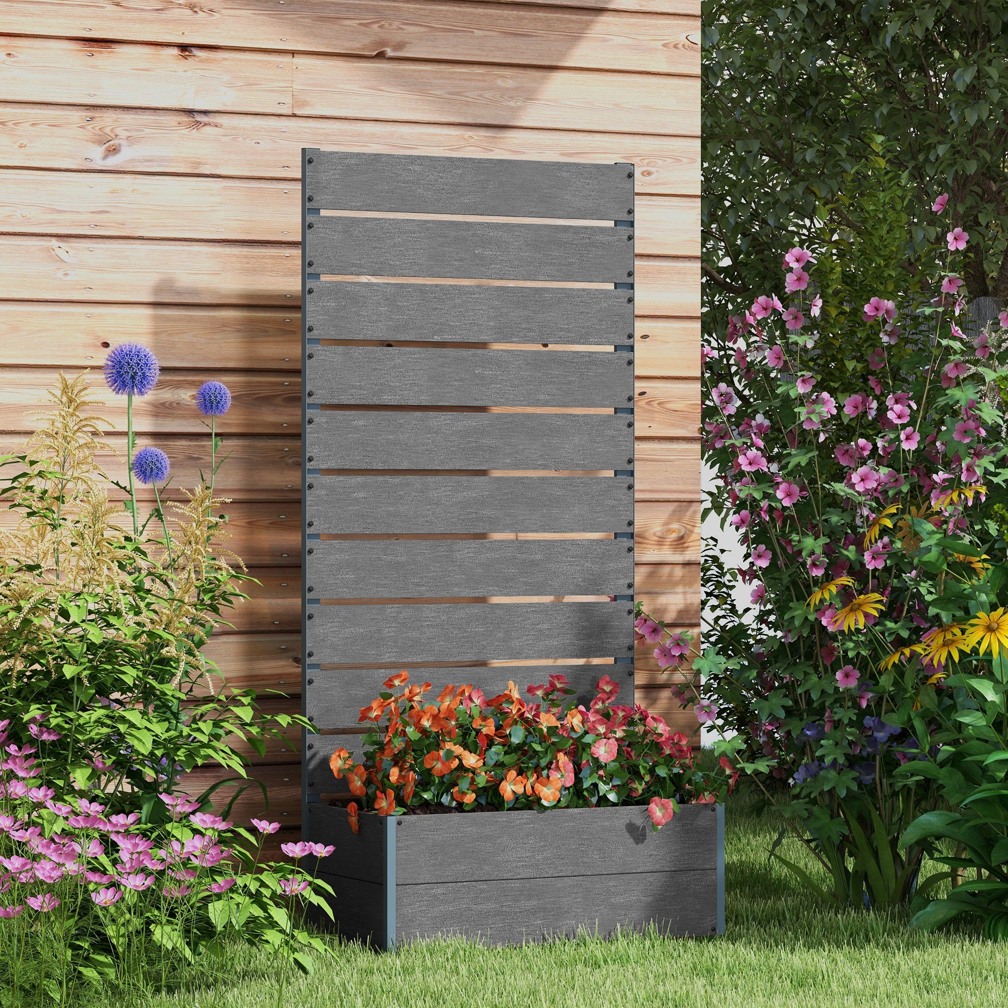 Trellis Planter for Climbing Plants, Raised Garden Bed with Trellis, Planter Box for Outdoor, 28.25" x 15" x 59", Gray