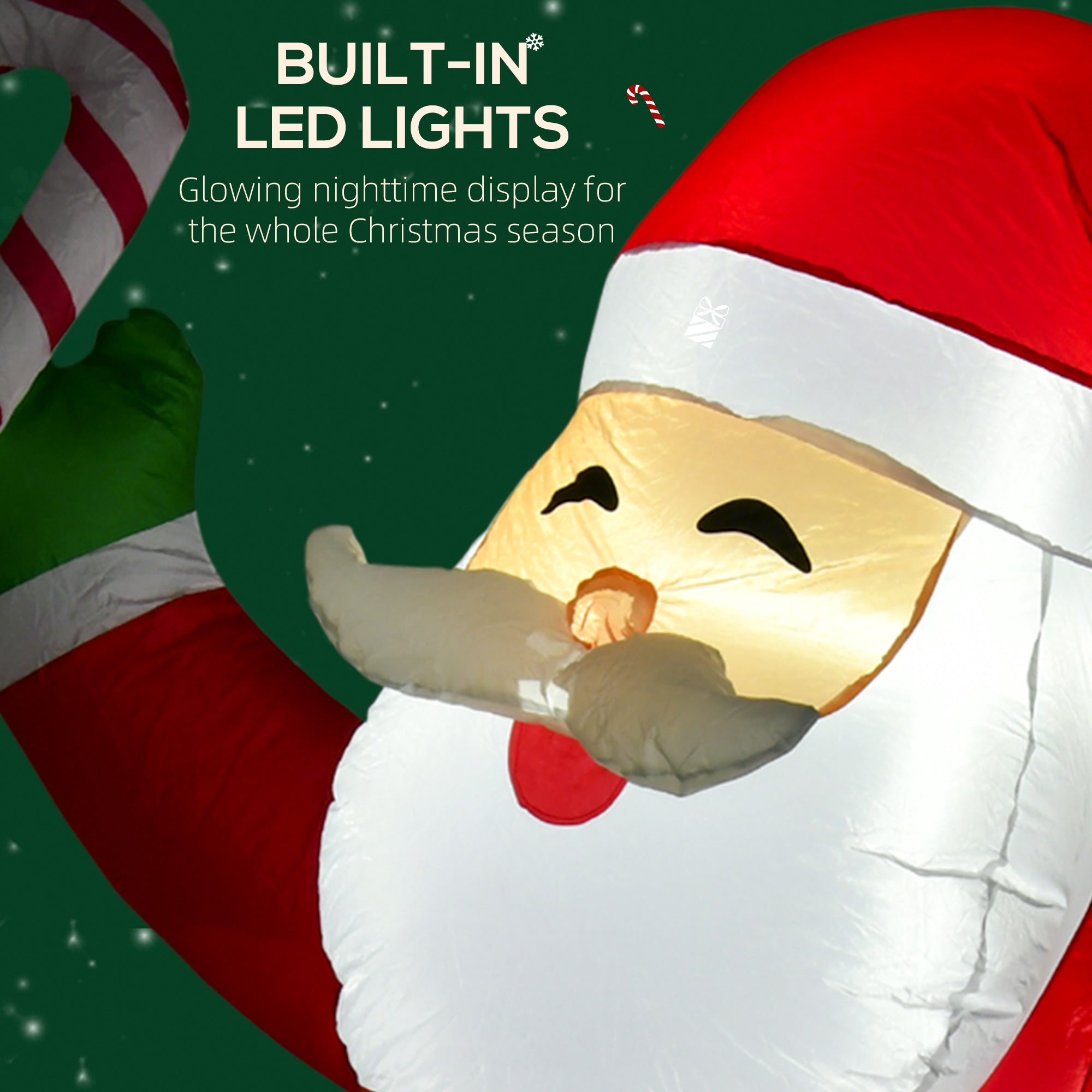 8' Christmas Inflatable Santa Claus with Candy Cane, Outdoor Blow-Up Yard Decoration with LED Lights Display