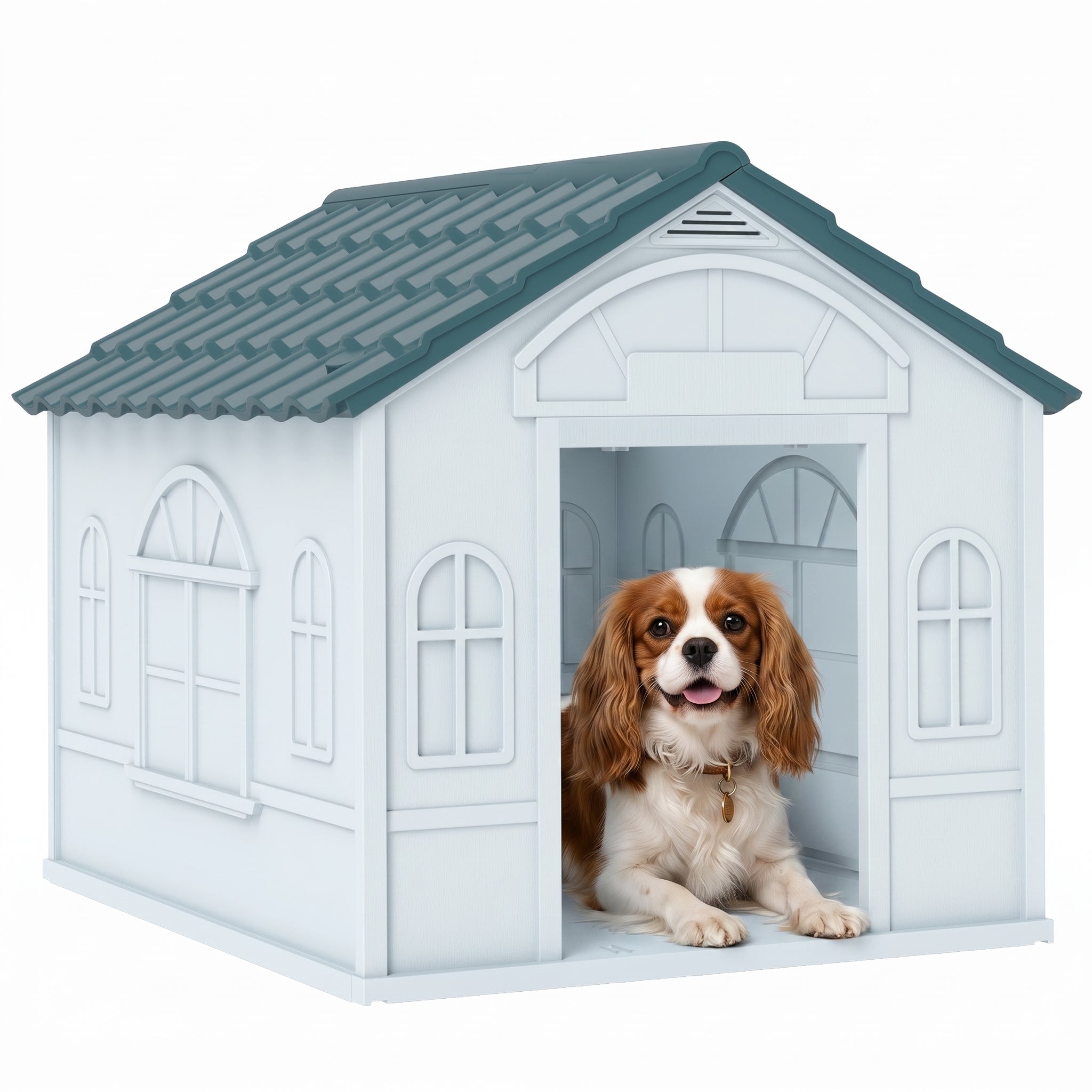 Plastic Dog House for Medium and Small Dogs, Water Resistant Puppy Shelter Indoor Outdoor with Door, Easy to Assemble, Blue