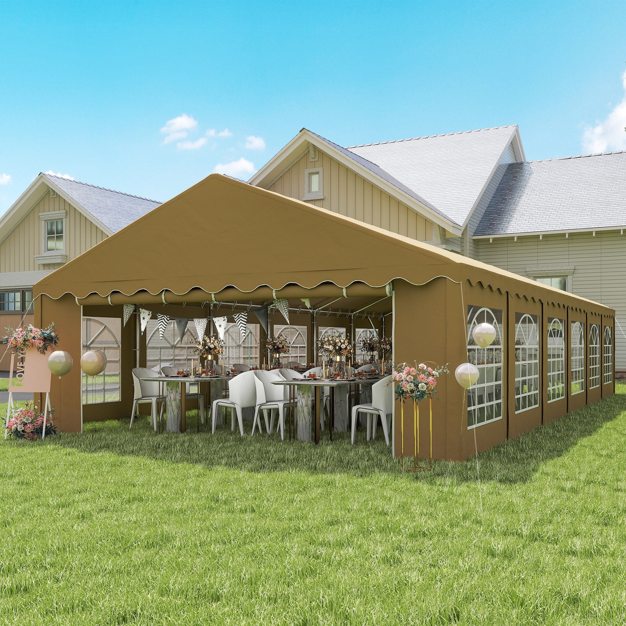 20' x 40' Party Tent, Outdoor Canopy Tent with Removable Sidewalls, 12 Windows for Parties, Wedding, Events, BBQ, Brown