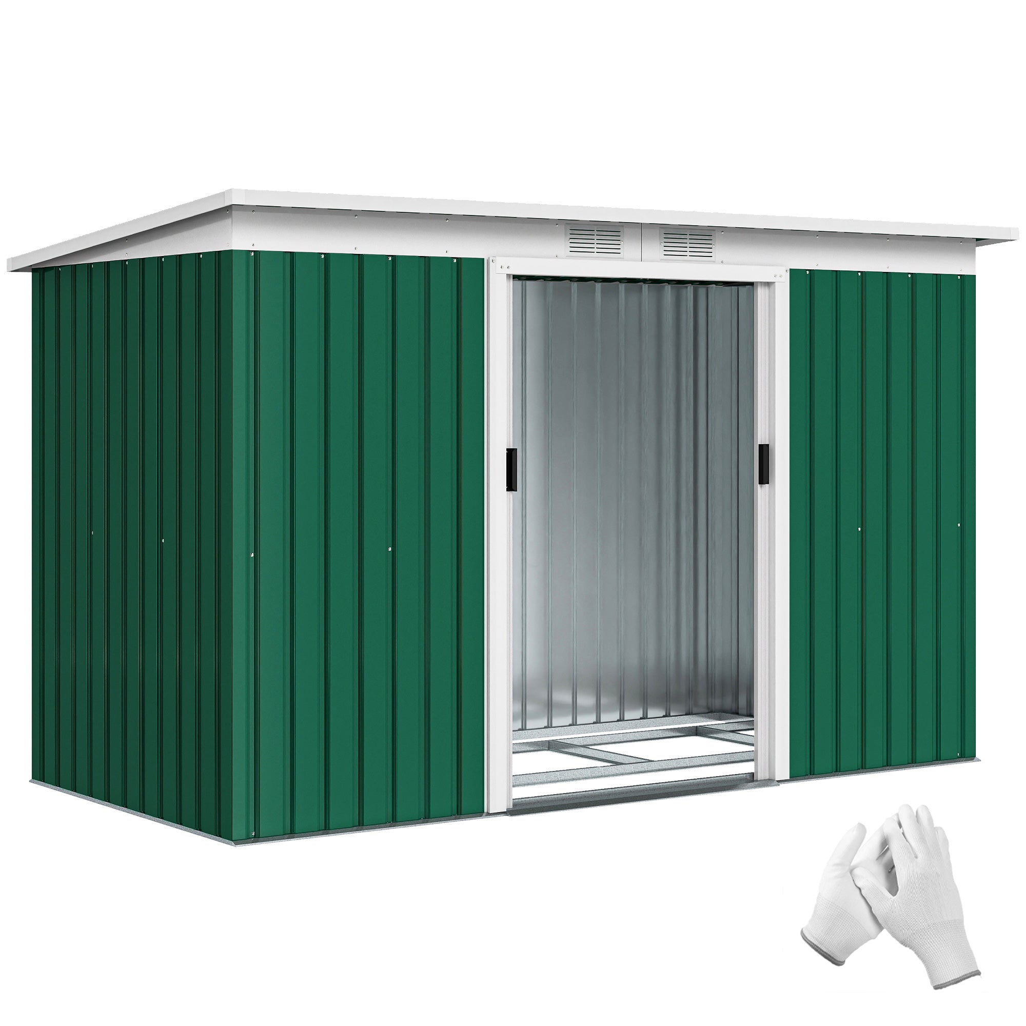 9' x 4' Metal Outdoor Storage Shed, Tool House with Double Lockable Doors for Backyard, Patio, Lawn, Garage, Dark Green