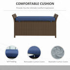 Outdoor Patio Wicker Storage Bench, 2-In-1 Rattan Patio Furniture, 29 Gal Storage Box w/ Cushion, Dark Blue