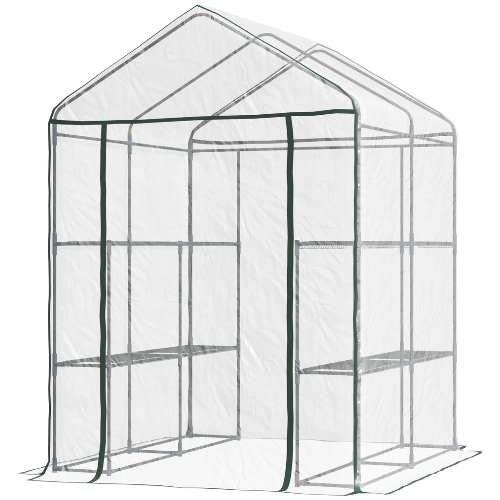 5' x 5' x 6' Mini Walk-in Greenhouse Kit, Portable Green House with 3 Tier Shelves, Roll-Up Door, and Weatherized Plastic Cover for Backyard Garden, Clear