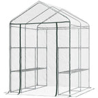 5' x 5' x 6' Mini Walk-in Greenhouse Kit, Portable Green House with 3 Tier Shelves, Roll-Up Door, and Weatherized Plastic Cover for Backyard Garden, Clear