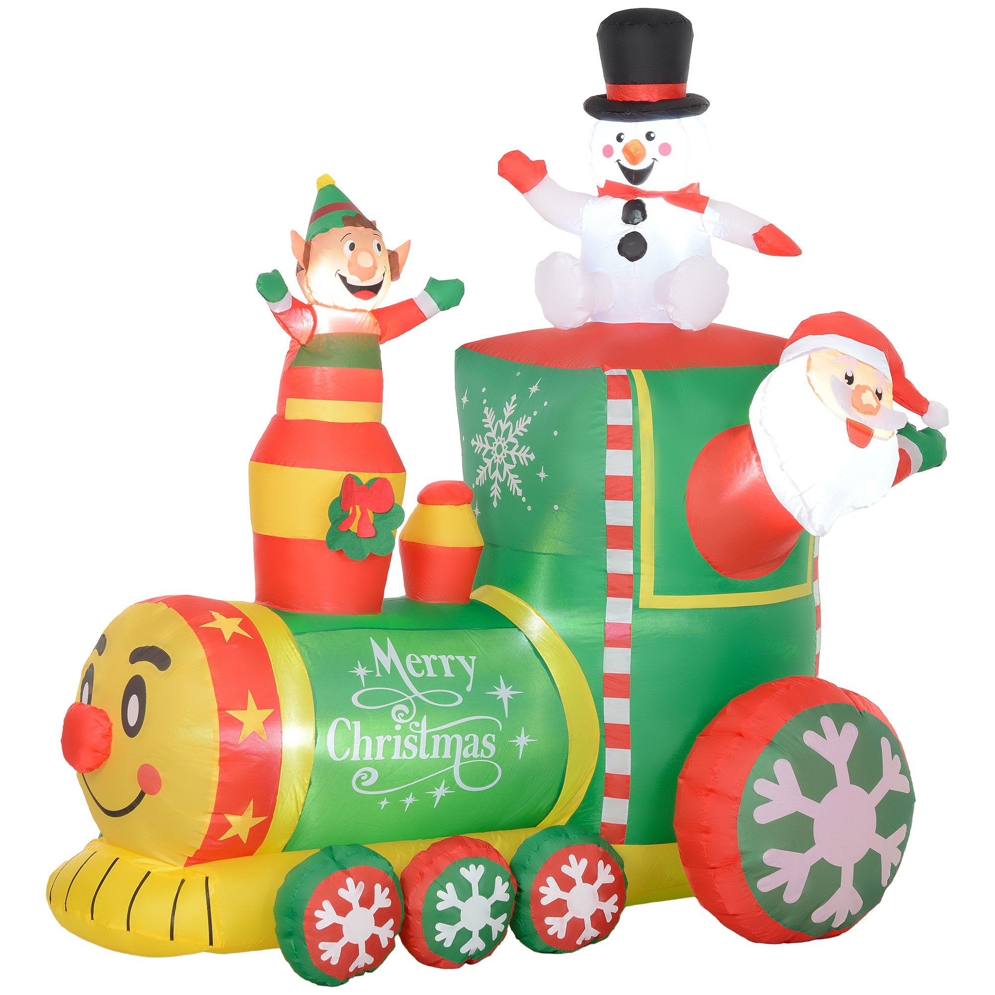 6FT Inflatable Train with Santa Claus, Snowman, Blow-Up Outdoor Display w/ White LED Lights for Party