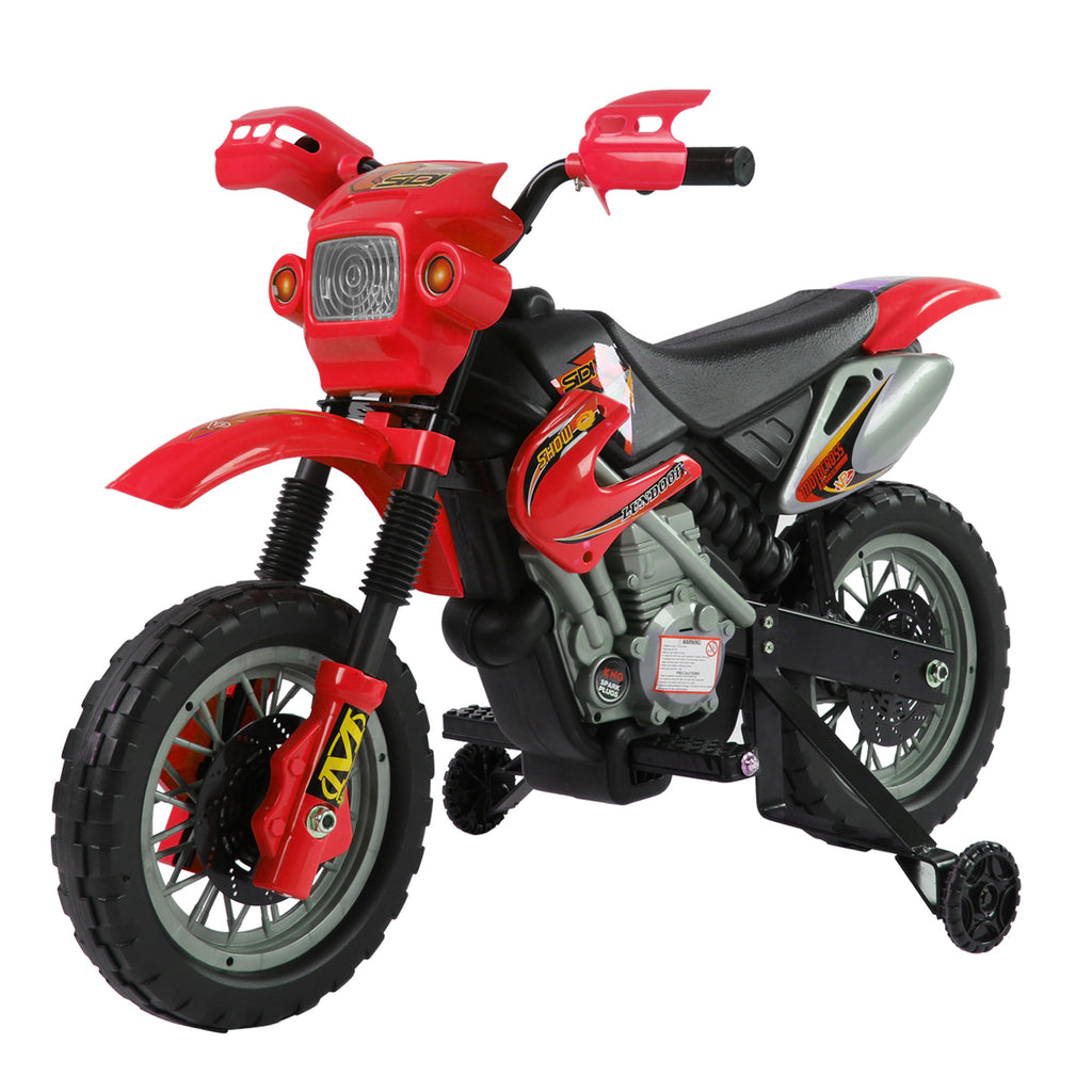 6V Kids Motorcycle, Electric Motorcycle with Dirt Bike Style, Street Bike Design Battery Powered Ride On Toy with Training Wheels, Headlight, Music, Ages 5-8, Red