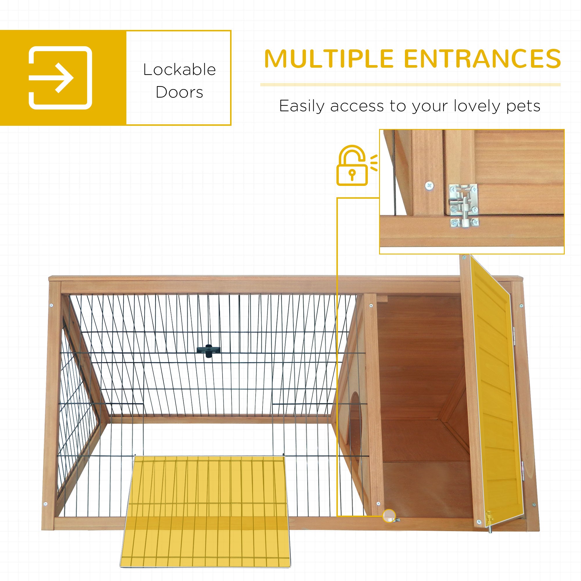 Rabbit Hutch Outdoor, Wooden Chicken Coop with Run, Outdoor Small Animal Cage for Rabbit, Small Duck and Chicken, Brown