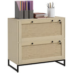 Lockable Filing Cabinet, Boho 2 Drawer File Cabinet with Adjustable Hanging Bar for Letter, A4 and Legal Size, Natural