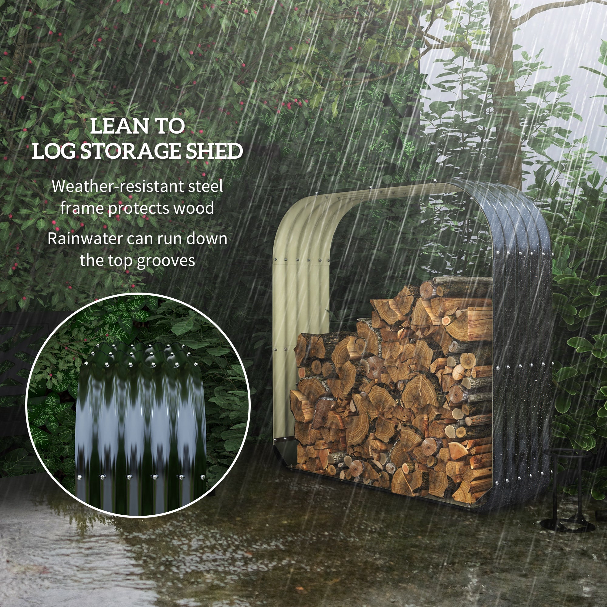 Wood Shed Galvanized Steel Firewood Storage Rack with Rubberized Edge for Safety, 4.7' x 1.4' x 4.7'
