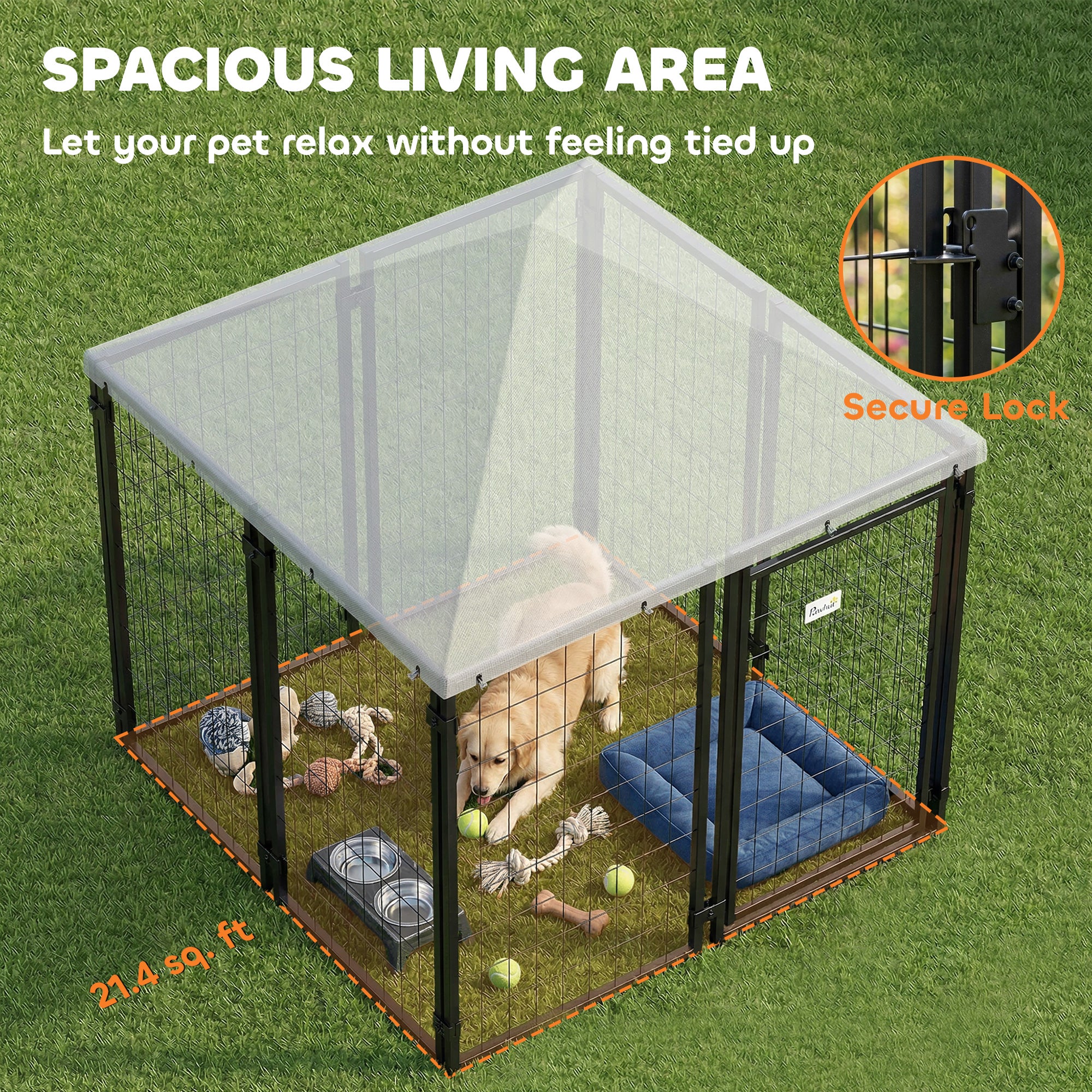 Lockable Dog House Kennel with Water-resistant Roof for Small and Medium Sized Pets, 4.7' x 4.7' x 5.1', Silver