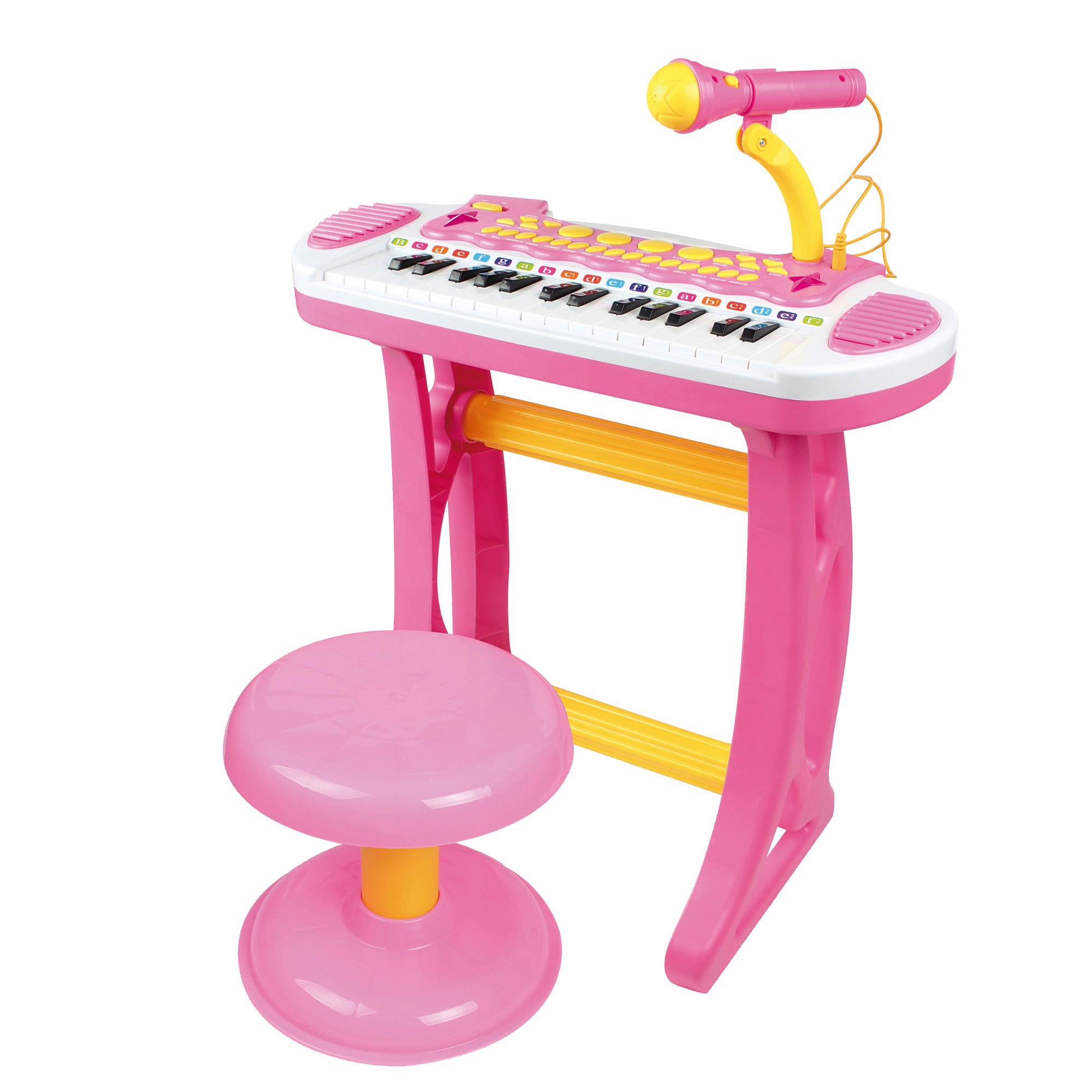 Kids Toy Keyboard Piano Toddler Electronic Instrument with Stool, Microphone and Bright Flashlight for Children Birth Gift, Pink