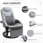 Faux Leather Manual Recliner, Adjustable Swivel Lounge Chair, Armchair with Footrest and Round Base for Living Room, Gray