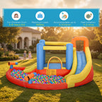 5-in-1 Kids Inflatable Bounce House Jumping Castle with Water Pool, Slide, Climbing Walls & 2 Water Guns