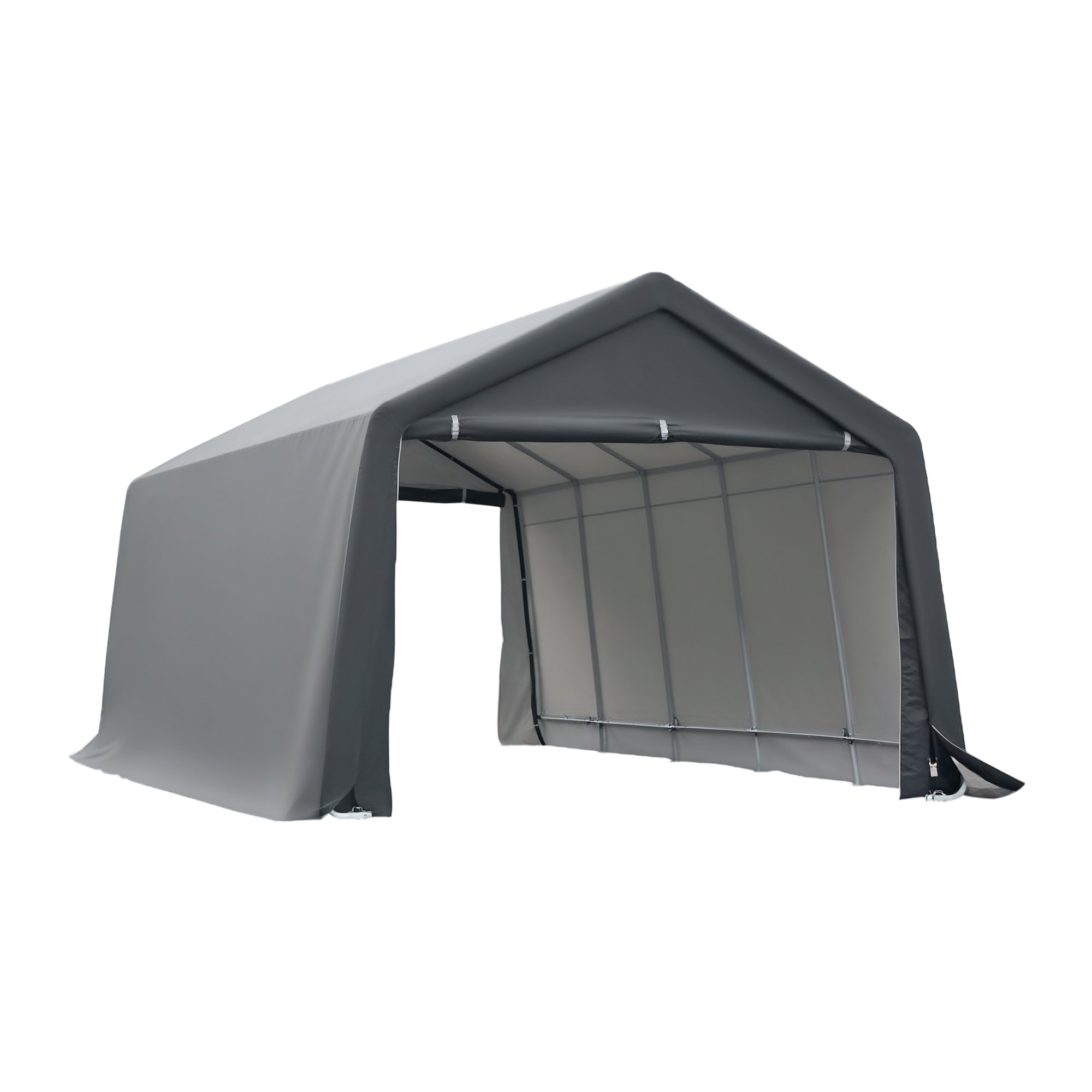 12' x 20' Carport Portable Garage, Heavy Duty Storage Tent, Patio Storage Shelter w/ Anti-UV PE Cover, Gray
