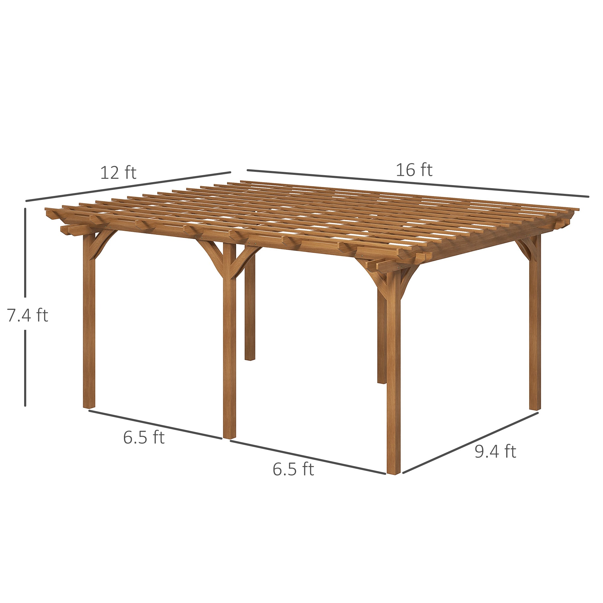 12' x 16' Outdoor Pergola Grape Trellis, Wood Gazebo for Climbing Plants at Garden, Patio, Backyard, Deck, Brown