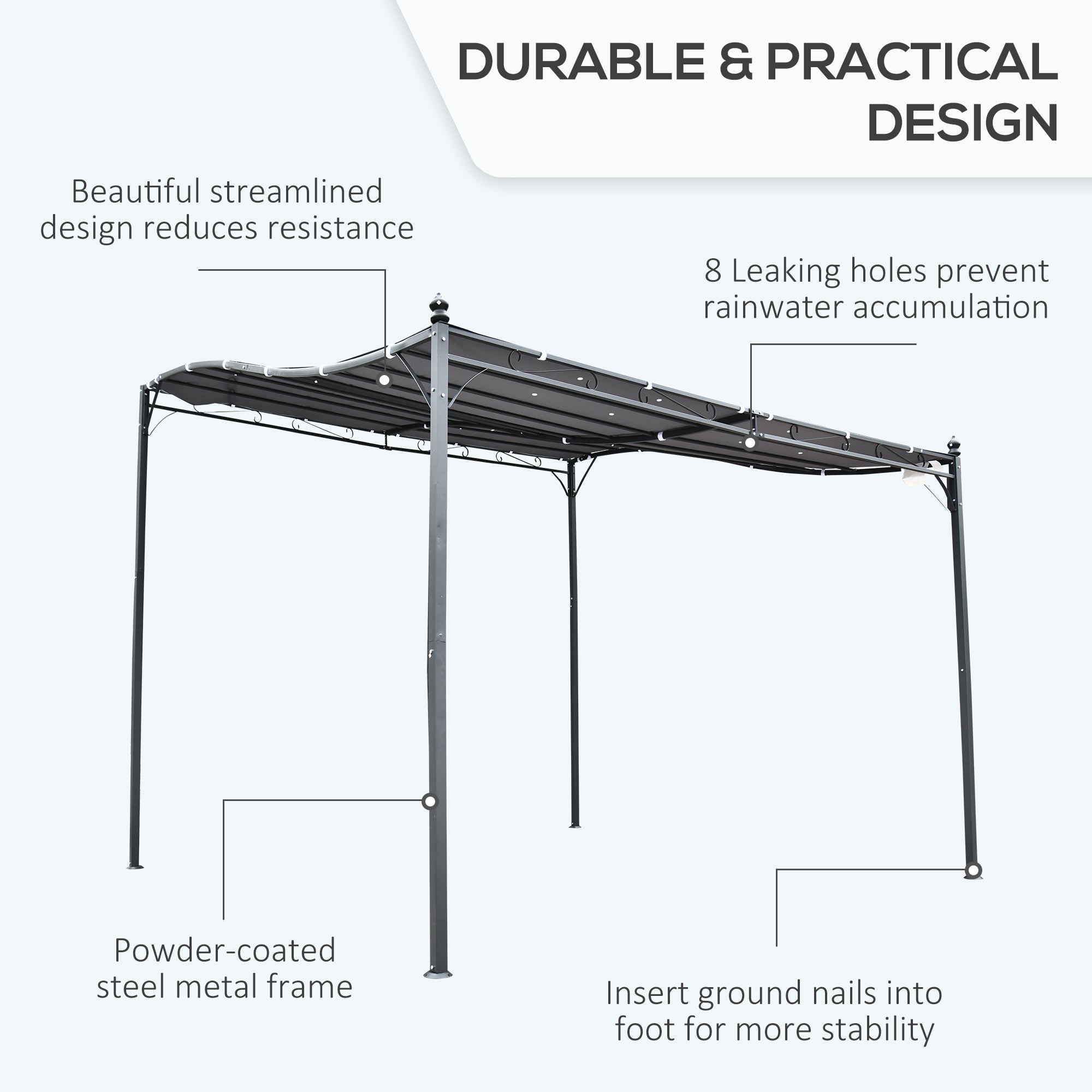Durable 10x10 Steel Pergola, Wall-Mounted with Canopy for Patio Perfect for Homeowners, Gray