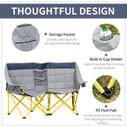 Loveseat Style Camping Chair, Oversized Folding Lawn Chair with Carry Bag & Cup Holders, for Outdoor, Navy Blue & Gray