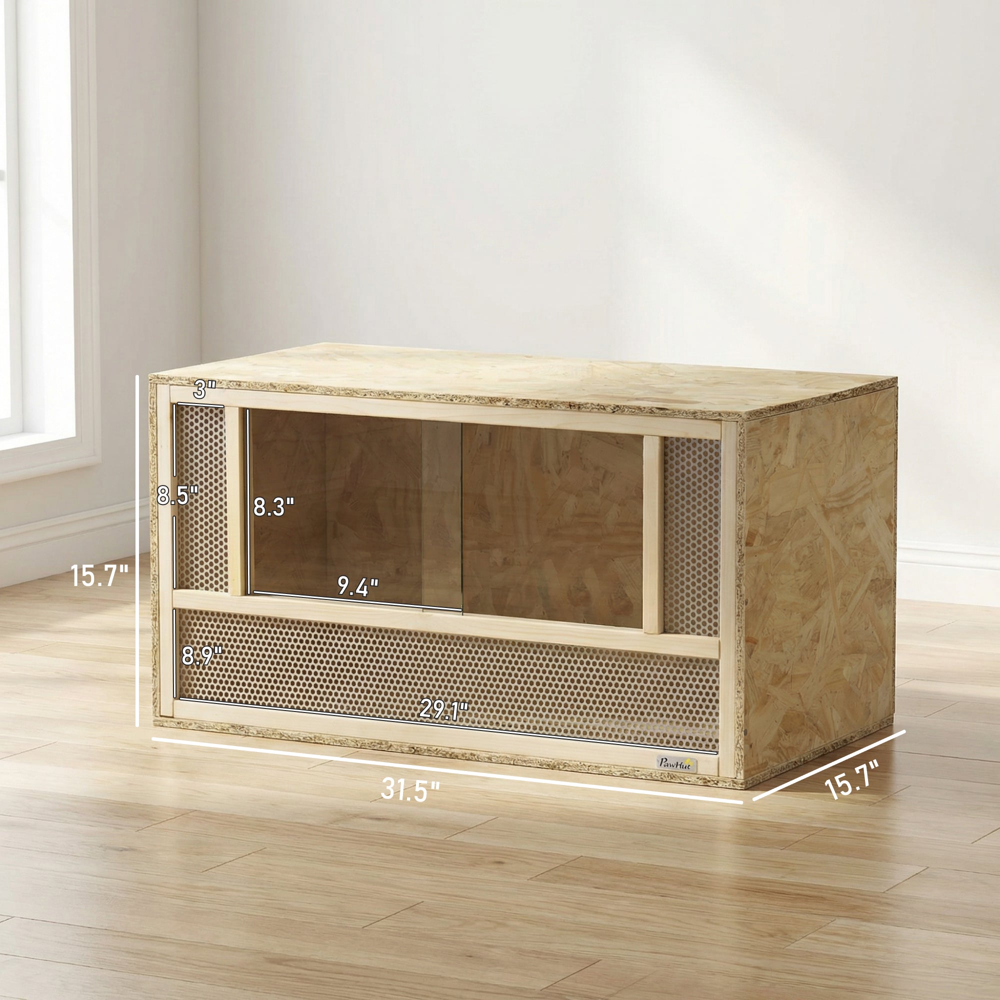 Wooden Reptile Terrarium with Sliding Door for Chameleon, Lizard, Snake, Frog, Turtle, 31.5" x 15.7" x 15.7"