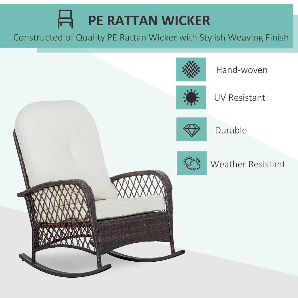 Outdoor PE Rattan Wicker Recliner Rocker Chair w/ Soft Cushion for Garden